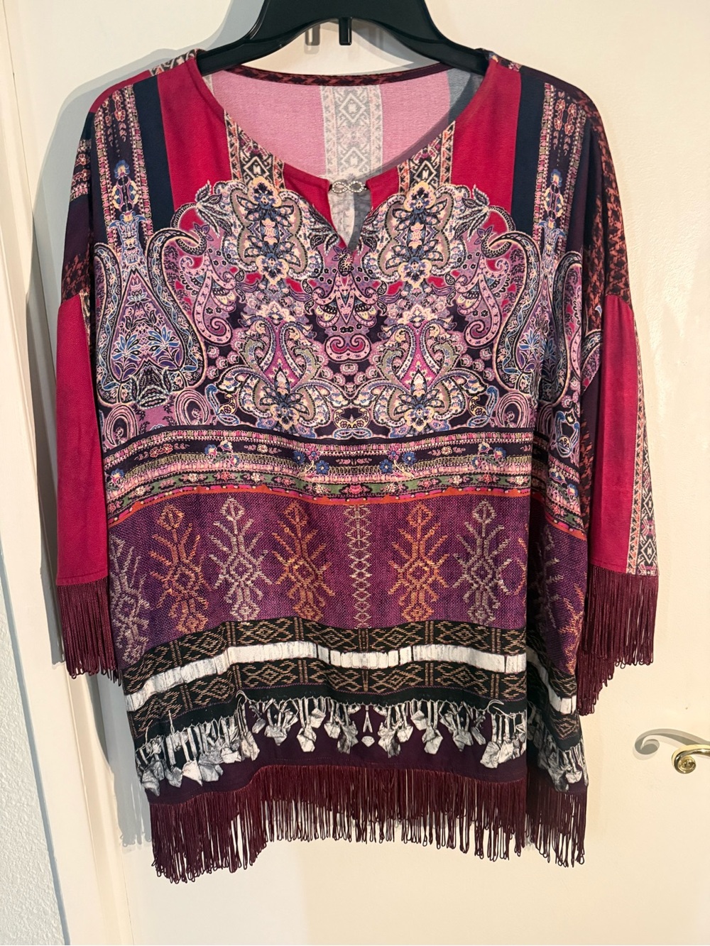 Fringed Paisley Tunic Top in Plum and Fuchsia